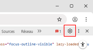Bouton des paramètres des outils de développement