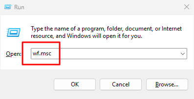 Ouverture du Pare-feu Windows via la boîte de dialogue Exécuter