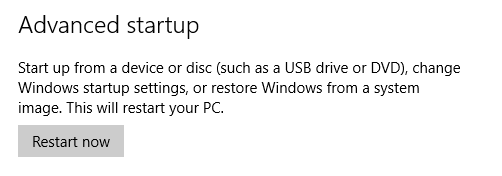 Options de démarrage avancées - Bouton Redémarrer maintenant