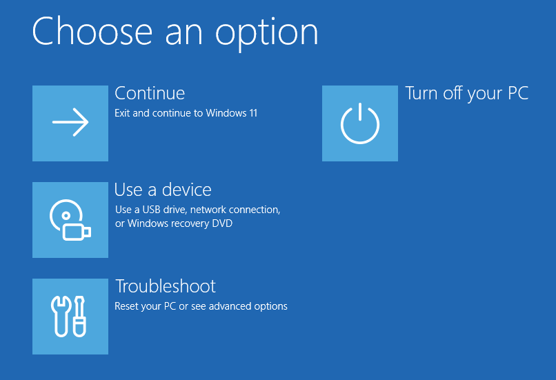 Menu des options de démarrage Windows